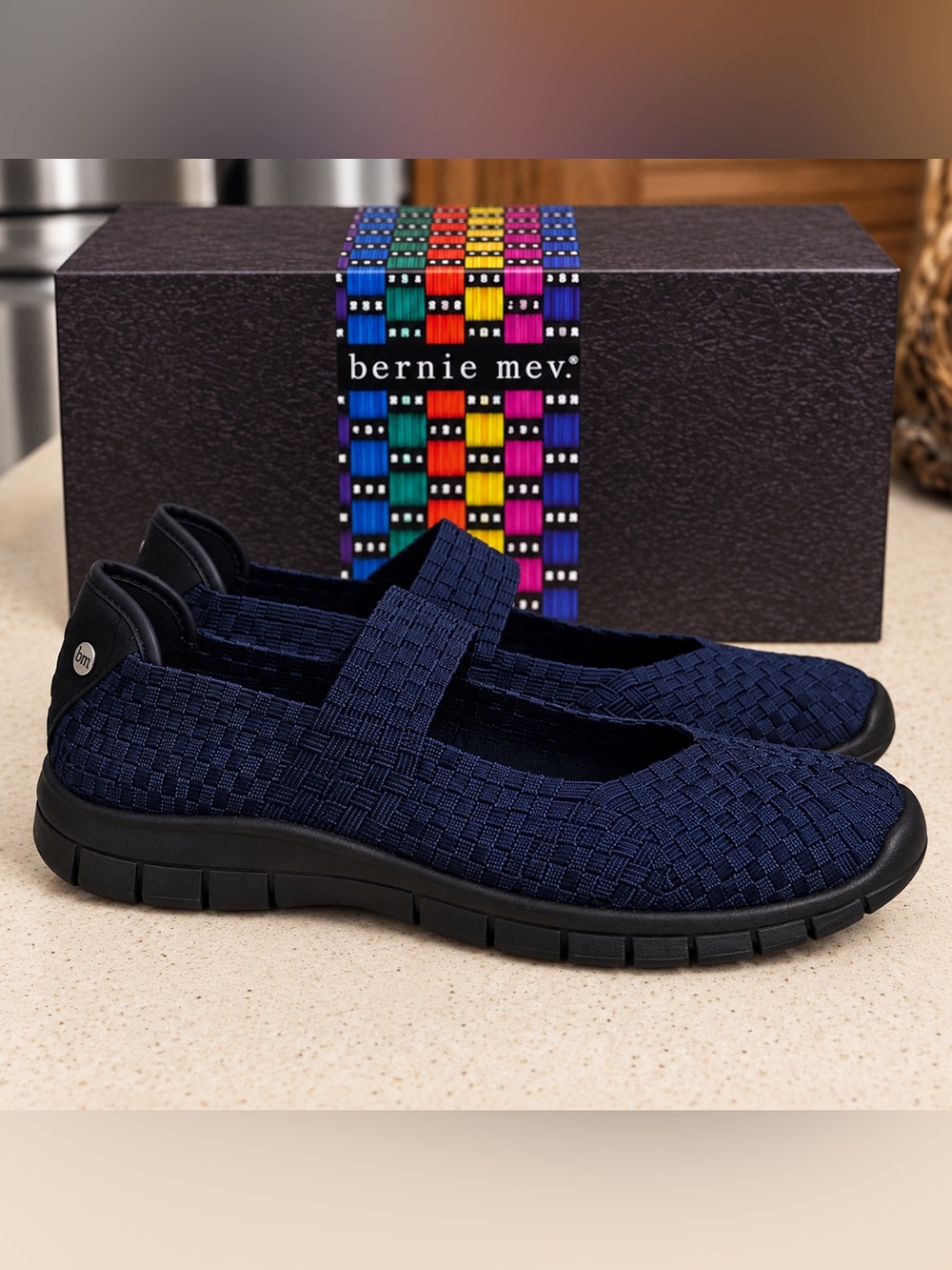 BERNIE MEV CHARM 2 NAVY MEMORY FOAM SLIP ON MARY JANE SHOES- Dark Navy